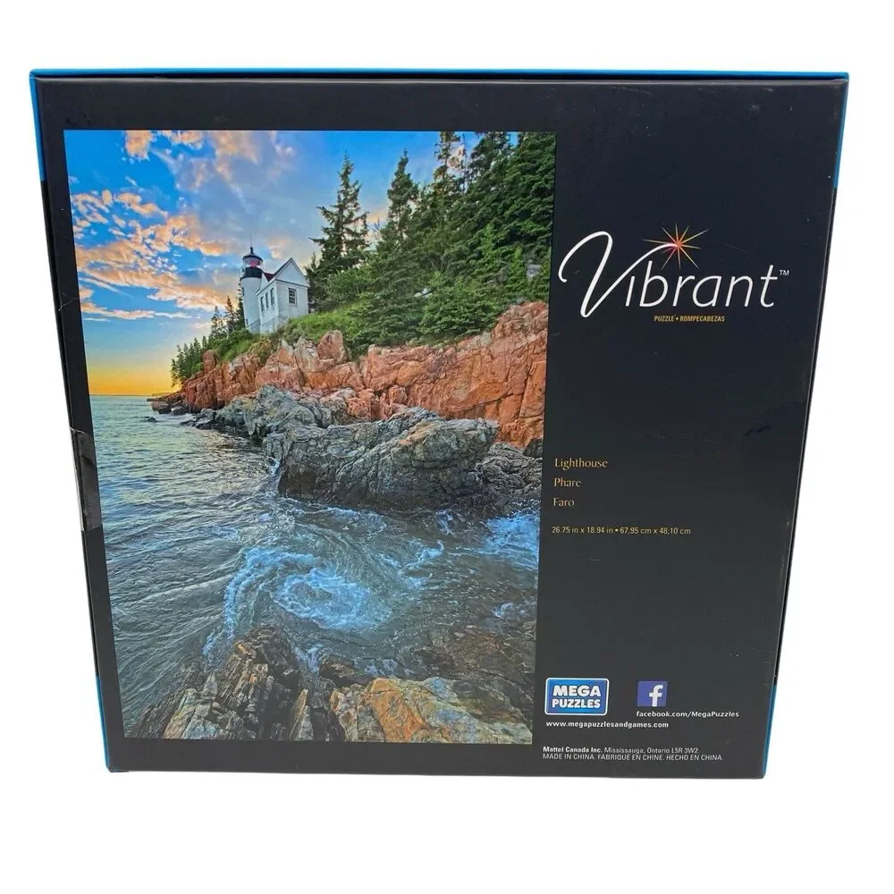 Vibrant Mega Puzzles Lighthouse 1000 Piece Coastal Ocean Scenic Jigsaw Puzzle